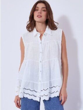 🇨🇦 Solitaire  Sleeveless Button-Front Tunic Top (Plus size )